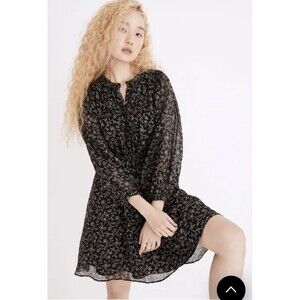 Madewell Womens Large Floral Button Front Mini Dress in Dotted Vines Long Sleeve